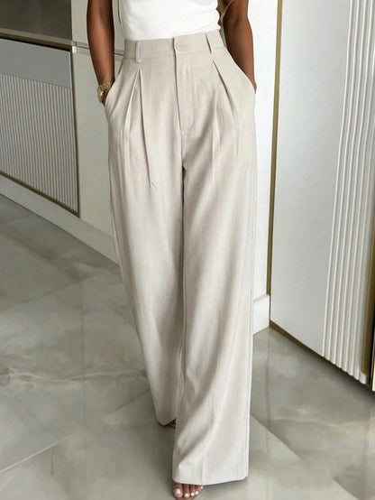 Women's Casual Wide Leg Pants, Loose Fashion Solid Color Unique Belt Design, Suitable For Office And Daily Wear Spring, Office Siren