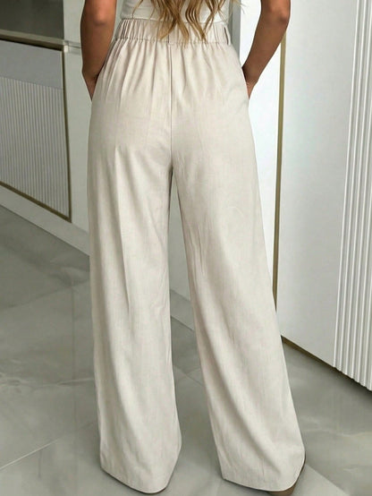 Women's Casual Wide Leg Pants, Loose Fashion Solid Color Unique Belt Design, Suitable For Office And Daily Wear Spring, Office Siren