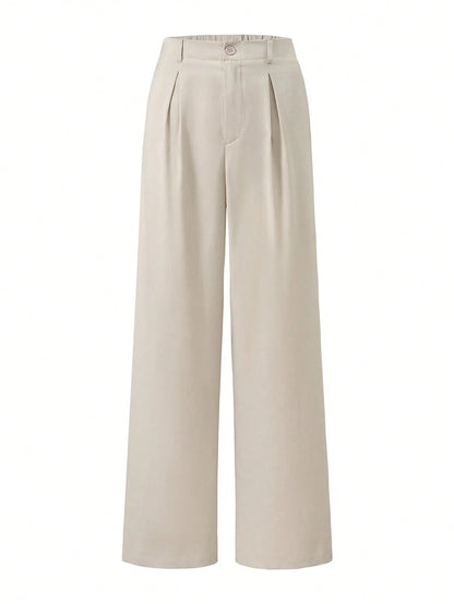 Women's Casual Wide Leg Pants, Loose Fashion Solid Color Unique Belt Design, Suitable For Office And Daily Wear Spring, Office Siren