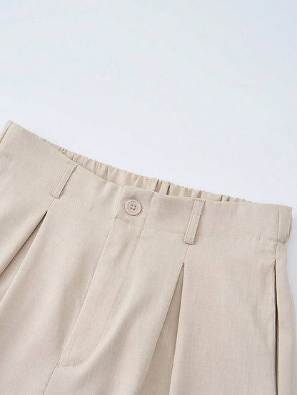 Women's Casual Wide Leg Pants, Loose Fashion Solid Color Unique Belt Design, Suitable For Office And Daily Wear Spring, Office Siren