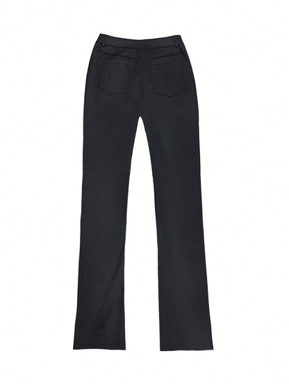 Women's Coated Faux Leather Flare Pants, Slim Fit High Waisted Bootcut Trousers, Fashionable For Party, Commute, Holiday, Music Festival, Casual Straight Leg Pants, Spring/Summer Clothing, Best Seller