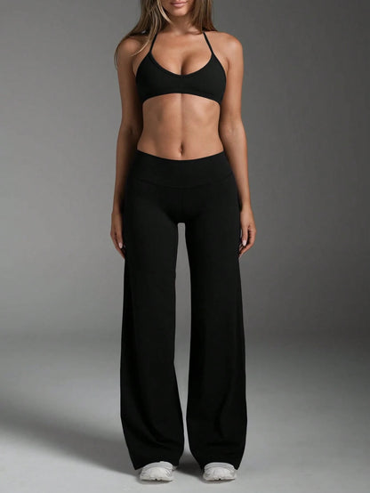Women's Commuting Sports Elegant Modern Workplace Solid Color Slim Fit Flare Pants Black Spring