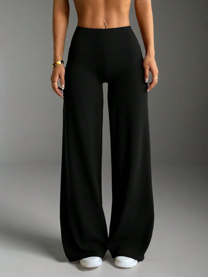 Women's Commuting Sports Elegant Modern Workplace Solid Color Slim Fit Flare Pants Black Spring