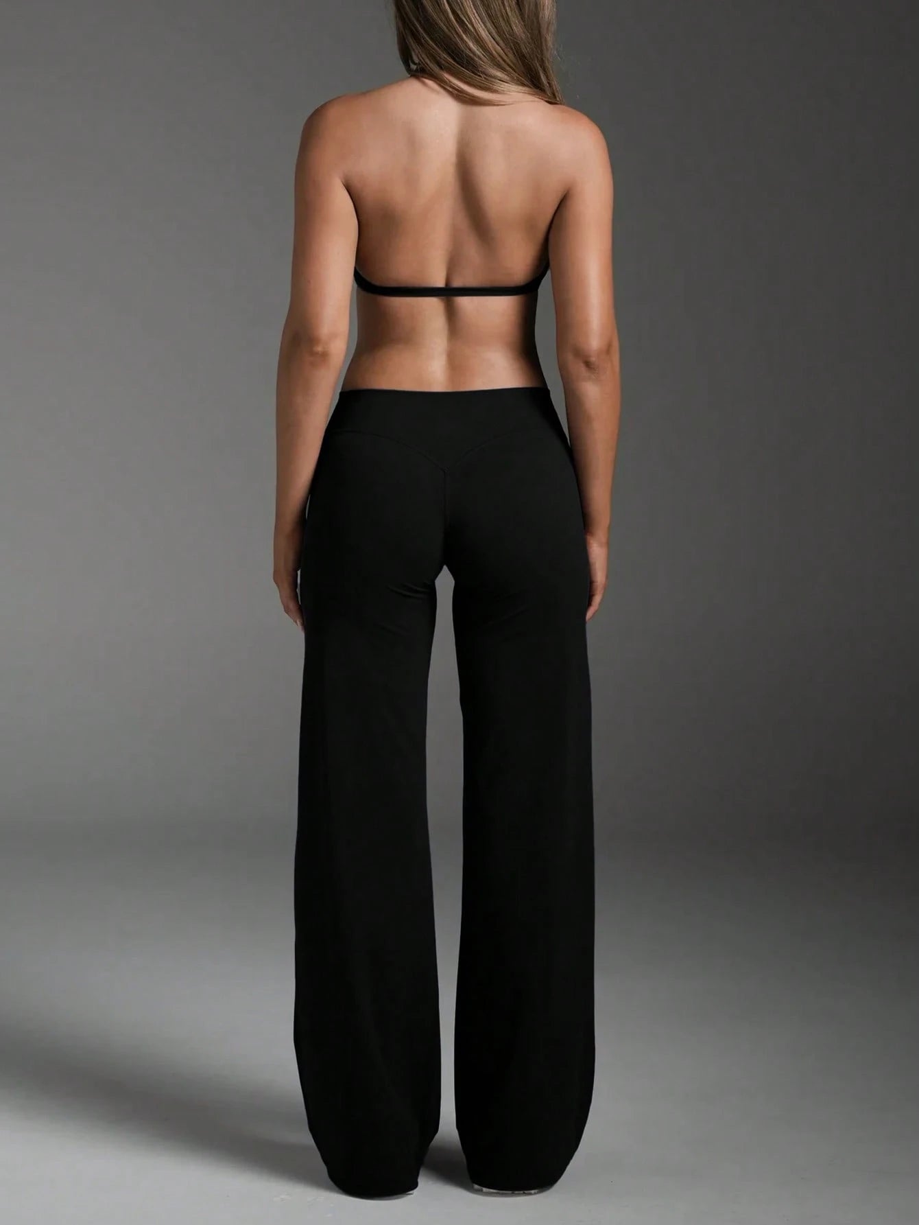 Women's Commuting Sports Elegant Modern Workplace Solid Color Slim Fit Flare Pants Black Spring