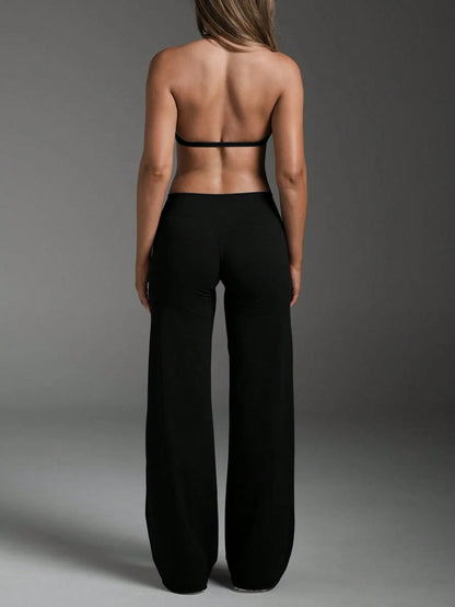 Women's Commuting Sports Elegant Modern Workplace Solid Color Slim Fit Flare Pants Black Spring