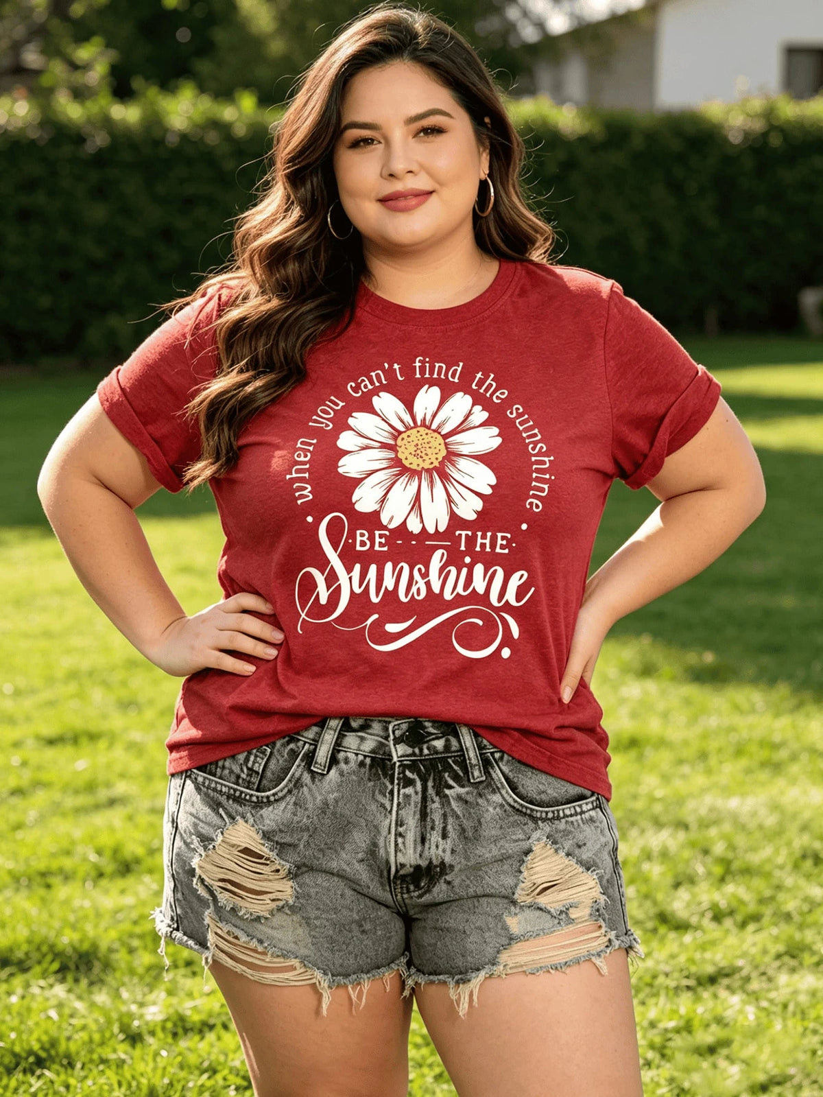 Women's Cotton Blend T Shirt Short Sleeved Soft Loose Fit Daisy Print T Shirt With 'Be The Sunshine' Quote Lightweight Stretch Top Suitable