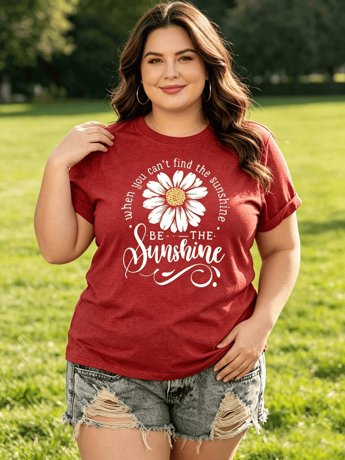 Women's Cotton Blend T Shirt Short Sleeved Soft Loose Fit Daisy Print T Shirt With 'Be The Sunshine' Quote Lightweight Stretch Top Suitable