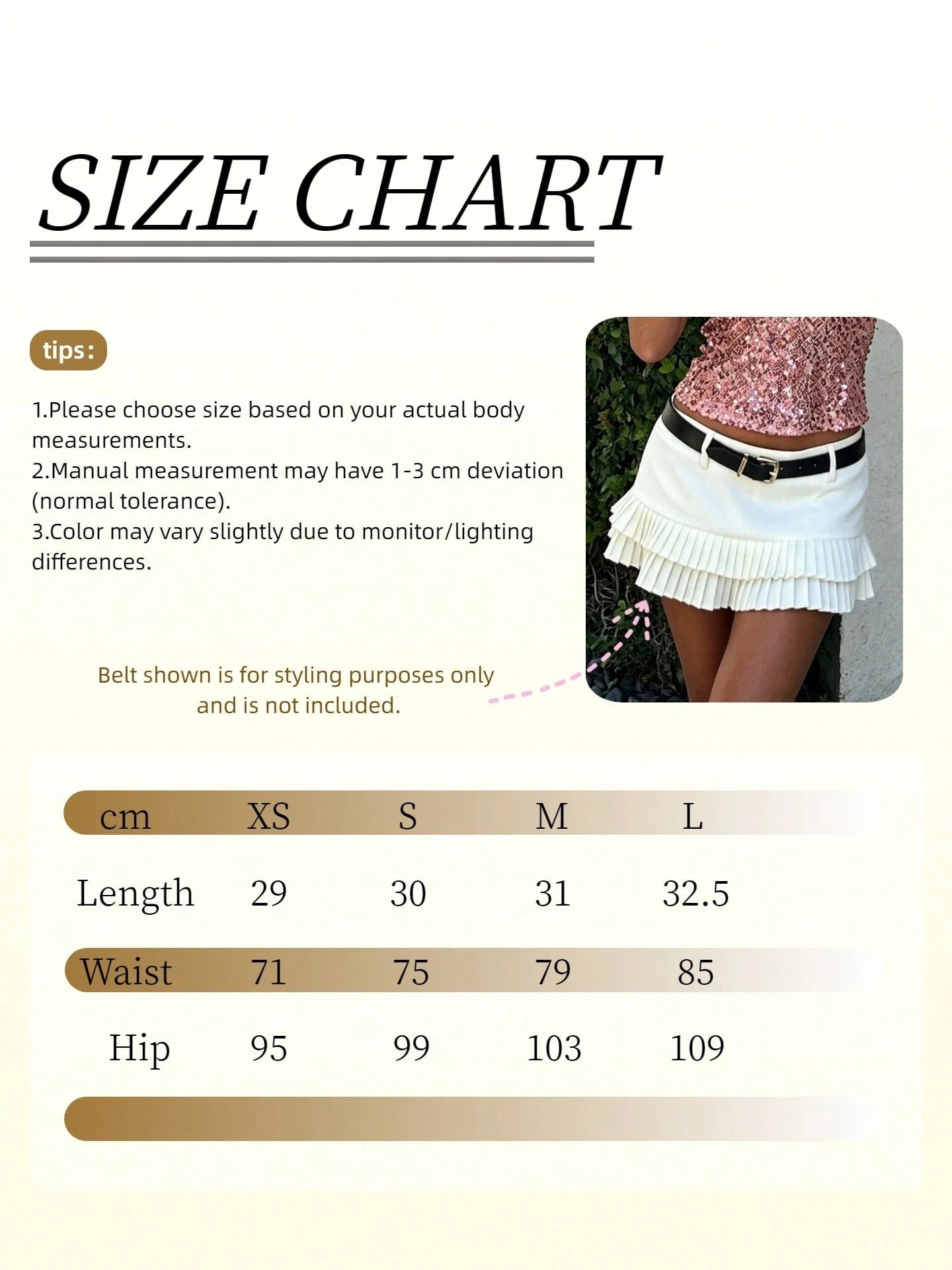 Women's Cute Double-Layer White Skirt- Pleated Mini With Adjustable Waist Belt, Versatile Solid Color For Daily Wear & Vacations