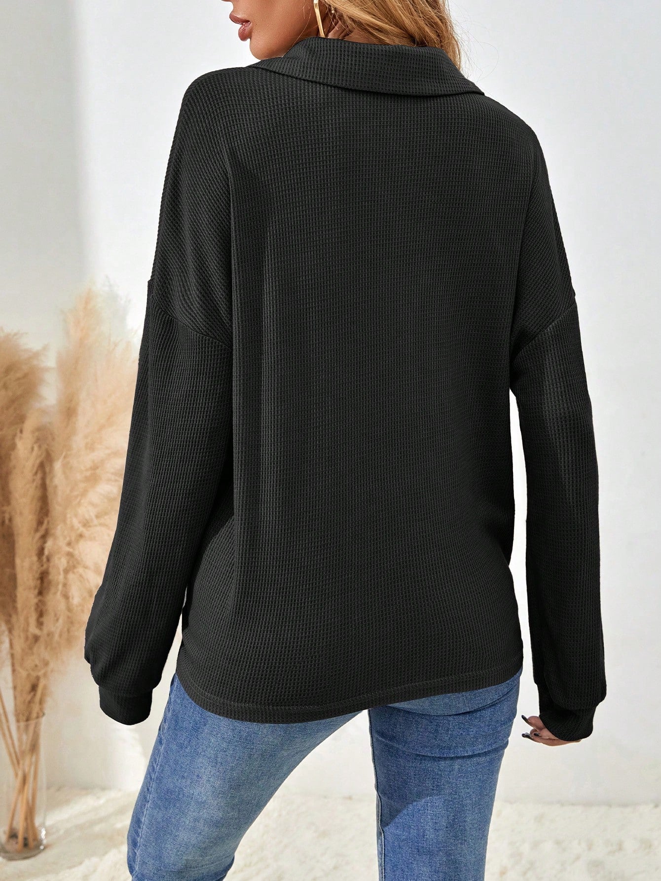 Women's Drop Shoulder V-Neck Half Button Tee Fall Cloth For Women