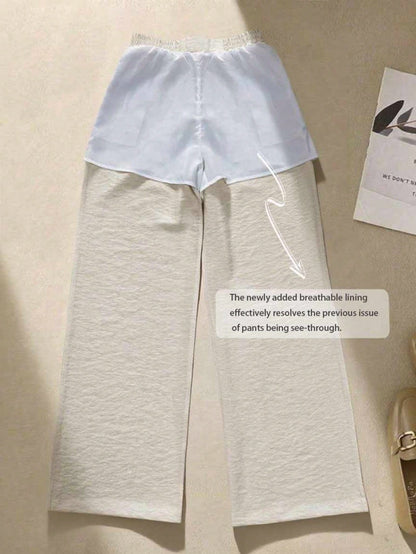 Women's Elastic Waist Linen Long Pants, Breathable Hand-Stitched Button Detail Casual Trousers, Suitable For Spring, Autumn, Summer, Effortless Style