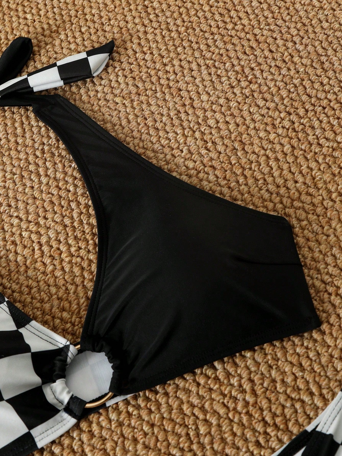 Women's Elegant Casual Sexy Backless Tie Knot Ring Bikini Set, Suitable For Vacation & Beach Black Summer