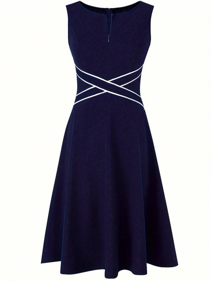 Women's Elegant Fitted Sleeveless Zip-Up Dress Summer