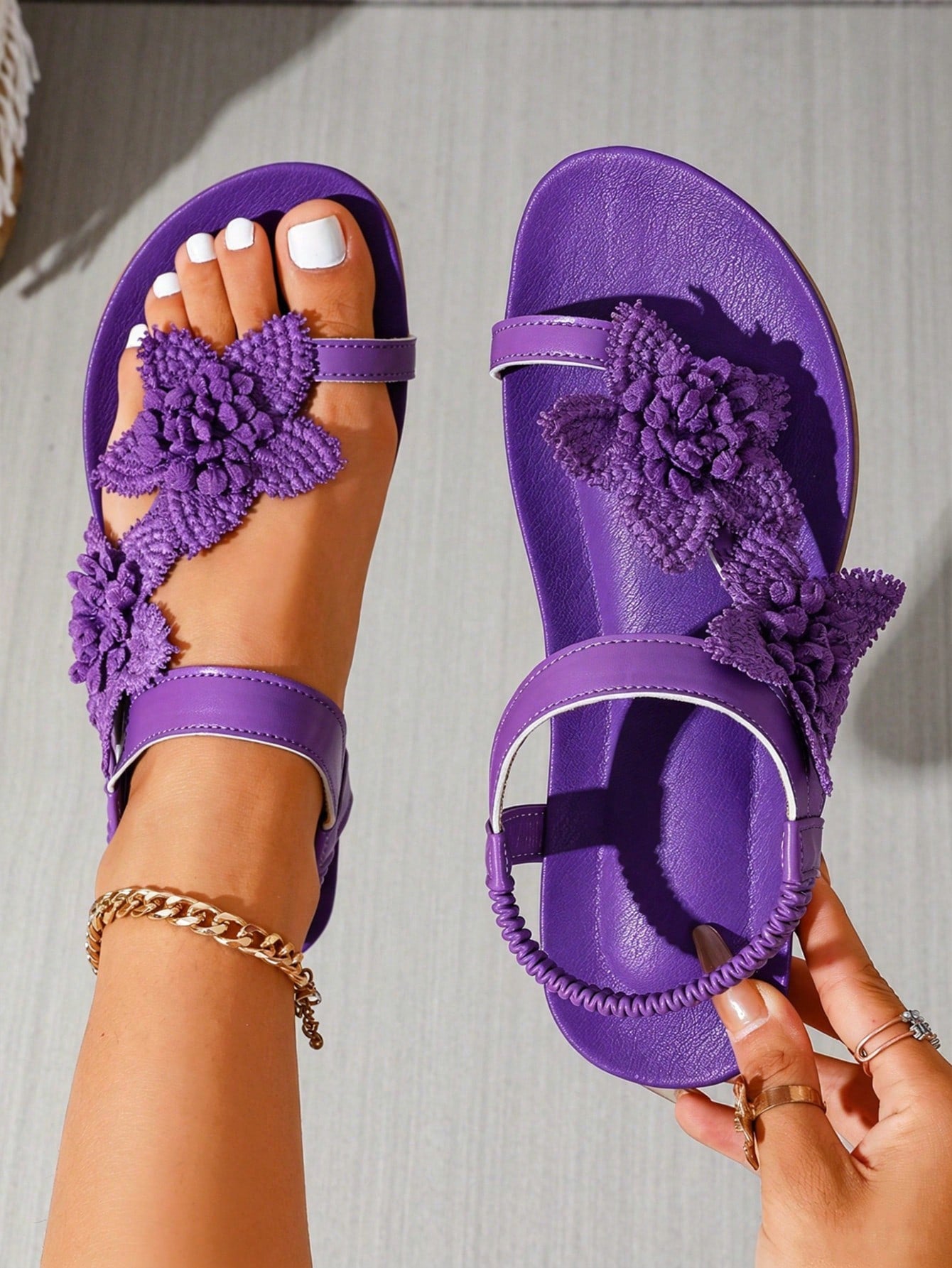 Women's Elegant Floral Decor Shoes, Cute Open Toe Design, Summer Fairy Tale Style Vacation Sandals. Runs Small
