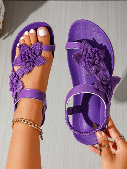 Women's Elegant Floral Decor Shoes, Cute Open Toe Design, Summer Fairy Tale Style Vacation Sandals. Runs Small