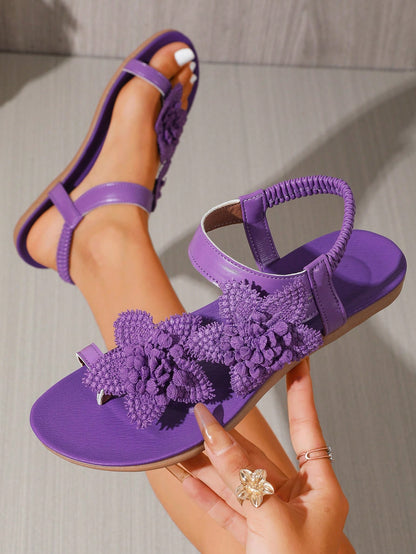Women's Elegant Floral Decor Shoes, Cute Open Toe Design, Summer Fairy Tale Style Vacation Sandals. Runs Small