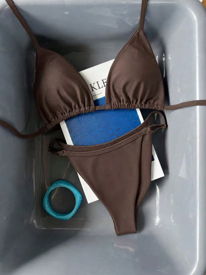 Women's Elegant Halter Neck Swimsuit Set, Suitable For Spring/Summer Beach Vacation, Seaside Activities And Holiday Wear