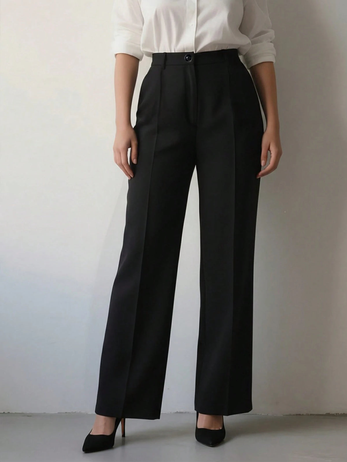 Women's Elegant High Waist Pleated Wide Leg Trousers Casual Office Commuting Drapey Suit Pants With Pockets Black, Effortless Style
