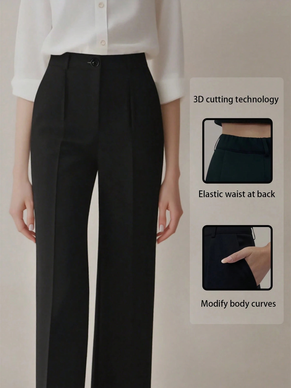 Women's Elegant High Waist Pleated Wide Leg Trousers Casual Office Commuting Drapey Suit Pants With Pockets Black, Effortless Style