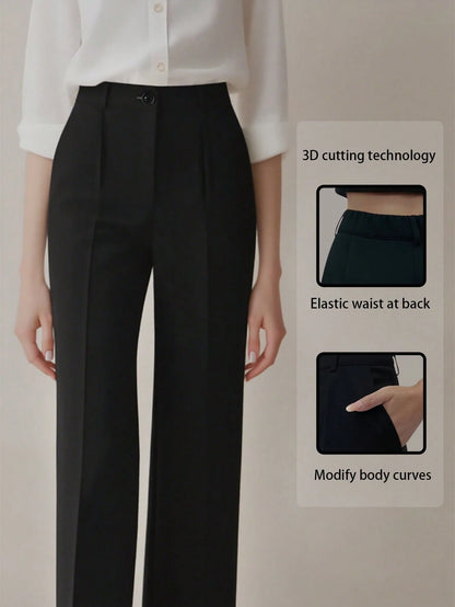 Women's Elegant High Waist Pleated Wide Leg Trousers Casual Office Commuting Drapey Suit Pants With Pockets Black, Effortless Style
