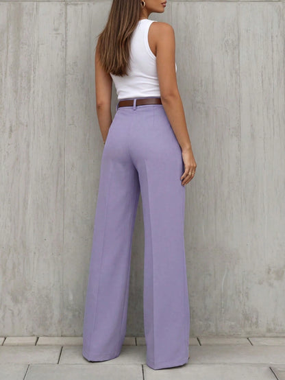 Women's Elegant High Waist Pleated Wide Leg Trousers Casual Office Commuting Drapey Suit Pants With Pockets