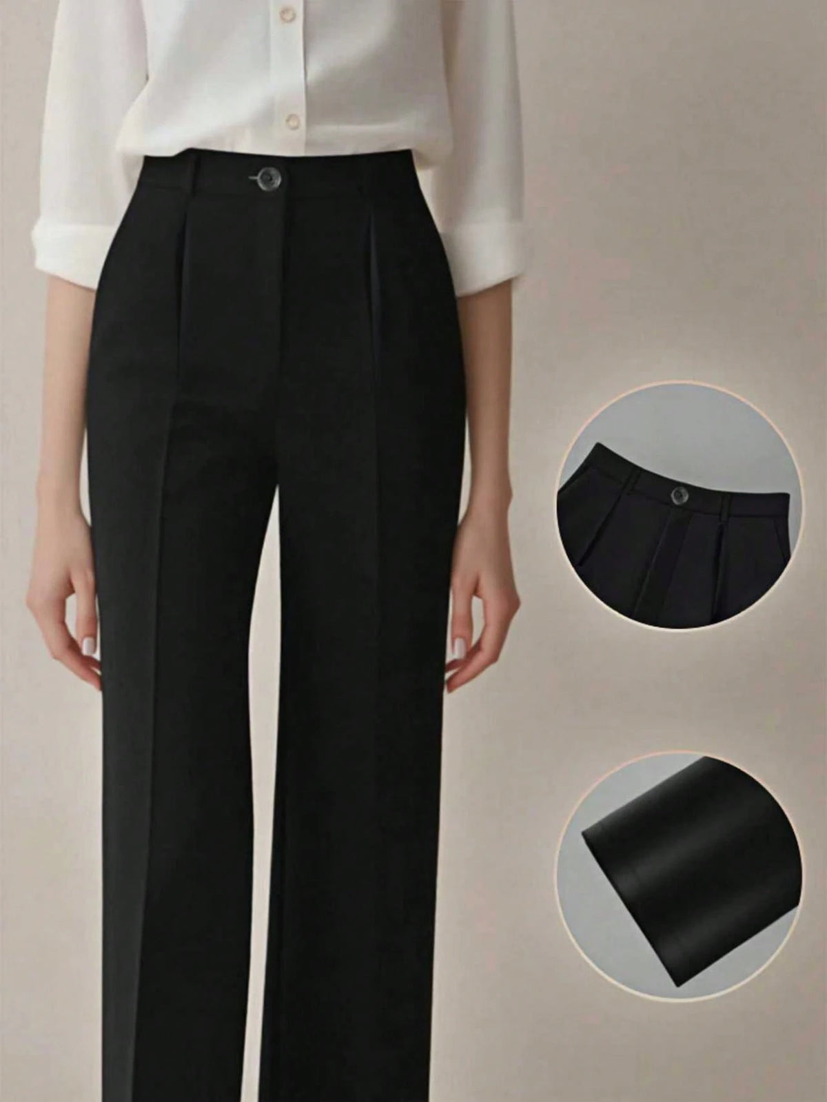 Women's Elegant High Waist Pleated Wide Leg Trousers Casual Office Commuting Drapey Suit Pants With Pockets Black, Effortless Style
