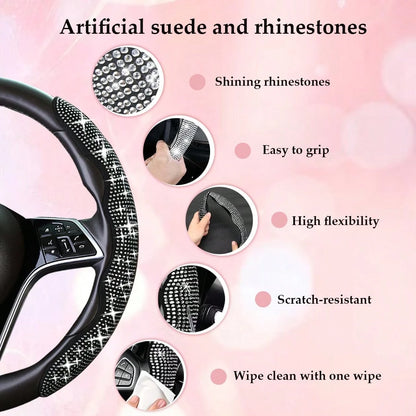 Women's Fashion Gift Car Interior Decor Premium Rhinestone Sparkling Durable ABS Material 2pcs/3pcs Clip-On Car Steering Wheel Accessories Women's Car Accessories Women's Car Parts Suitable For Coroll