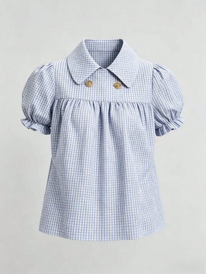 Women's Fashion Plaid Short Sleeve Shirt Summer