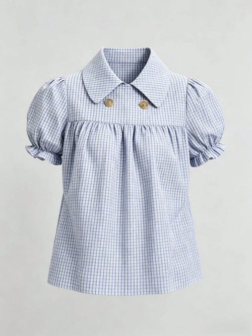 Women's Fashion Plaid Short Sleeve Shirt Summer