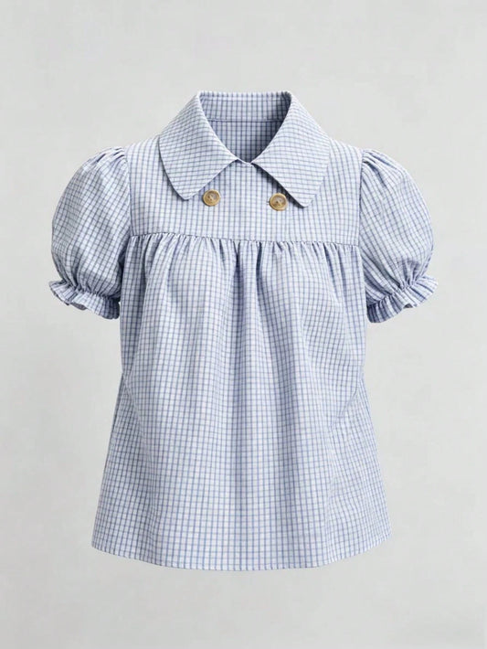 Women's Fashion Plaid Short Sleeve Shirt Summer