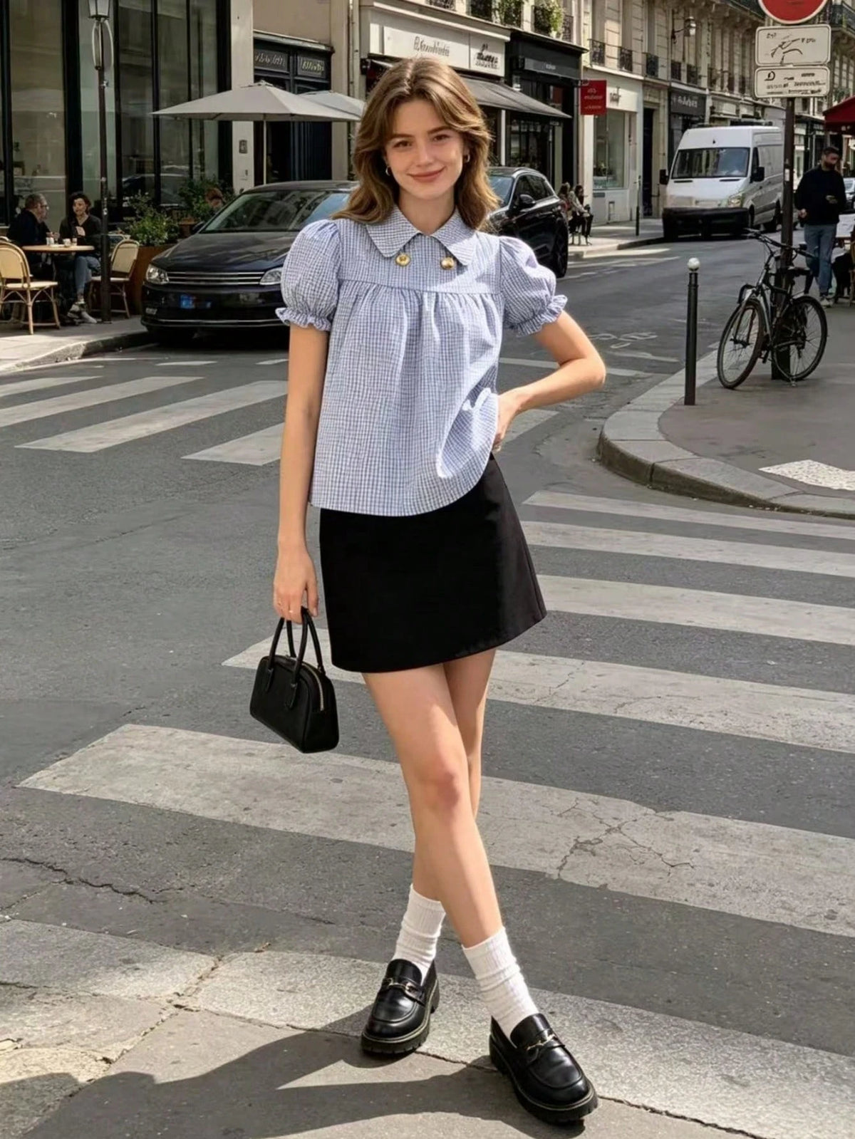 Women's Fashion Plaid Short Sleeve Shirt Summer