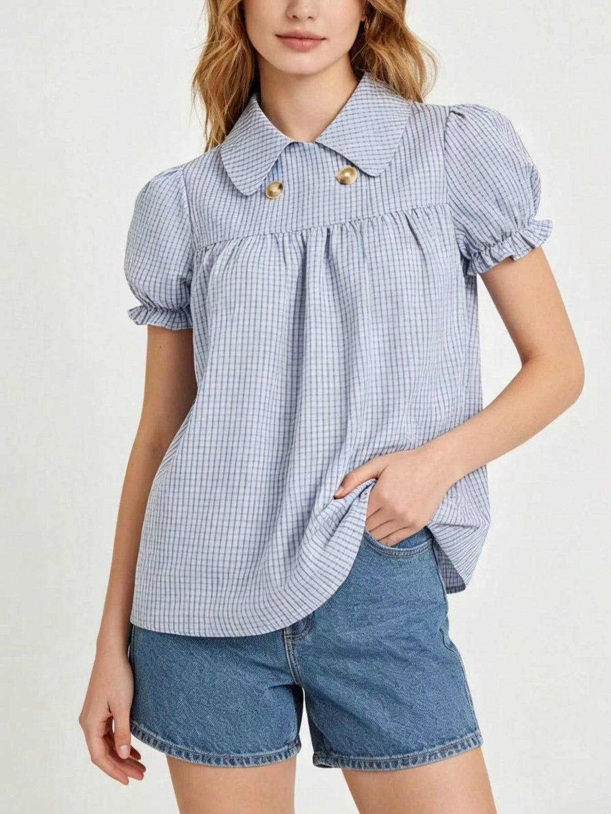Women's Fashion Plaid Short Sleeve Shirt Summer