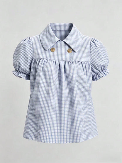 Women's Fashion Plaid Short Sleeve Shirt Summer