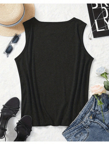 Women's Fashion Printed Round Neck Vest, Suitable Spring And Summer Seasons, Daily Outings And Travel Wear, Essential Fashion Enthusiasts