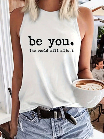 Women's Fashion Printed Round Neck Vest, Suitable Spring And Summer Seasons, Daily Outings And Travel Wear, Essential Fashion Enthusiasts