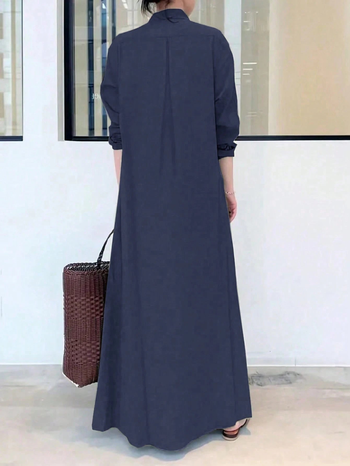 Women's Fashion Solid Color Long Sleeve Shirt Dress Casual Spring Elegant