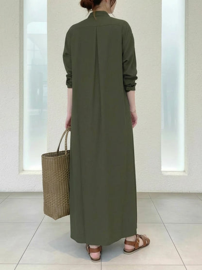 Women's Fashion Solid Color Long Sleeve Shirt Dress Casual Spring Elegant