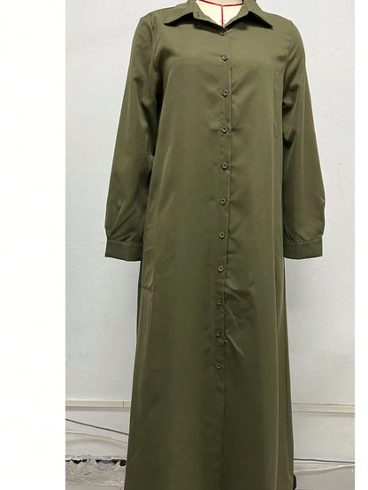 Women's Fashion Solid Color Long Sleeve Shirt Dress Casual Spring Elegant