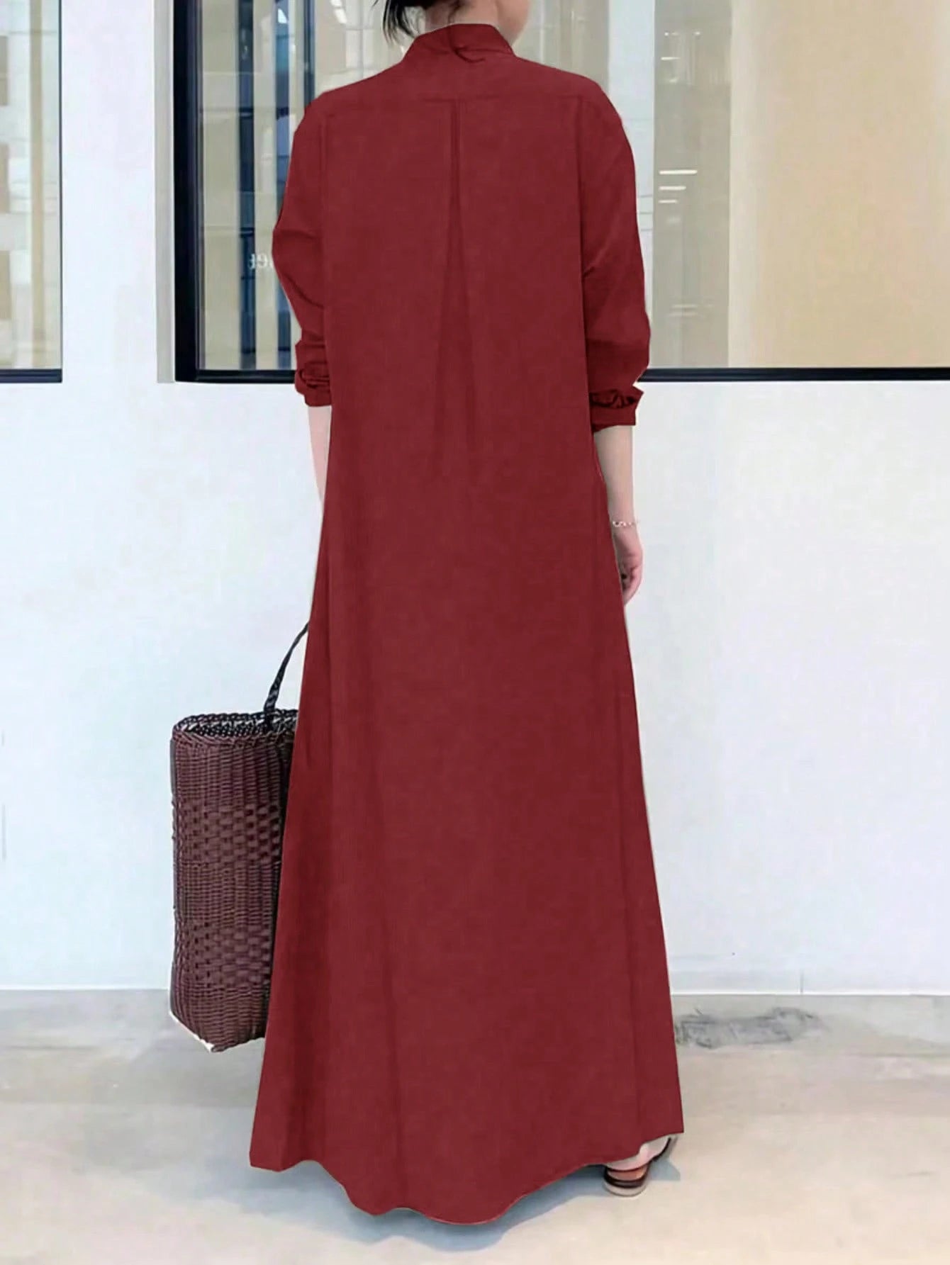 Women's Fashion Solid Color Long Sleeve Shirt Dress Casual Spring Elegant
