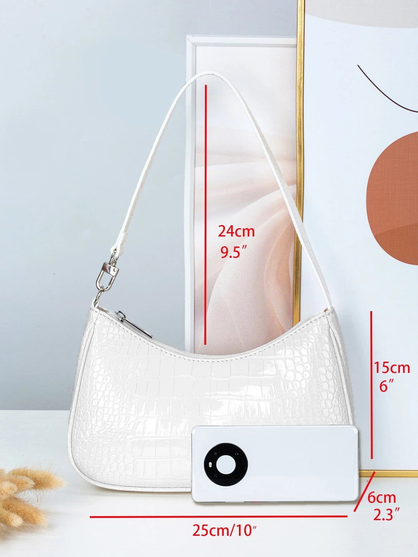 Women's Fashion Versatile Simple Solid Color Crocodile Texture Underarm Bag, Old Money, Cream Bag, White Bag
