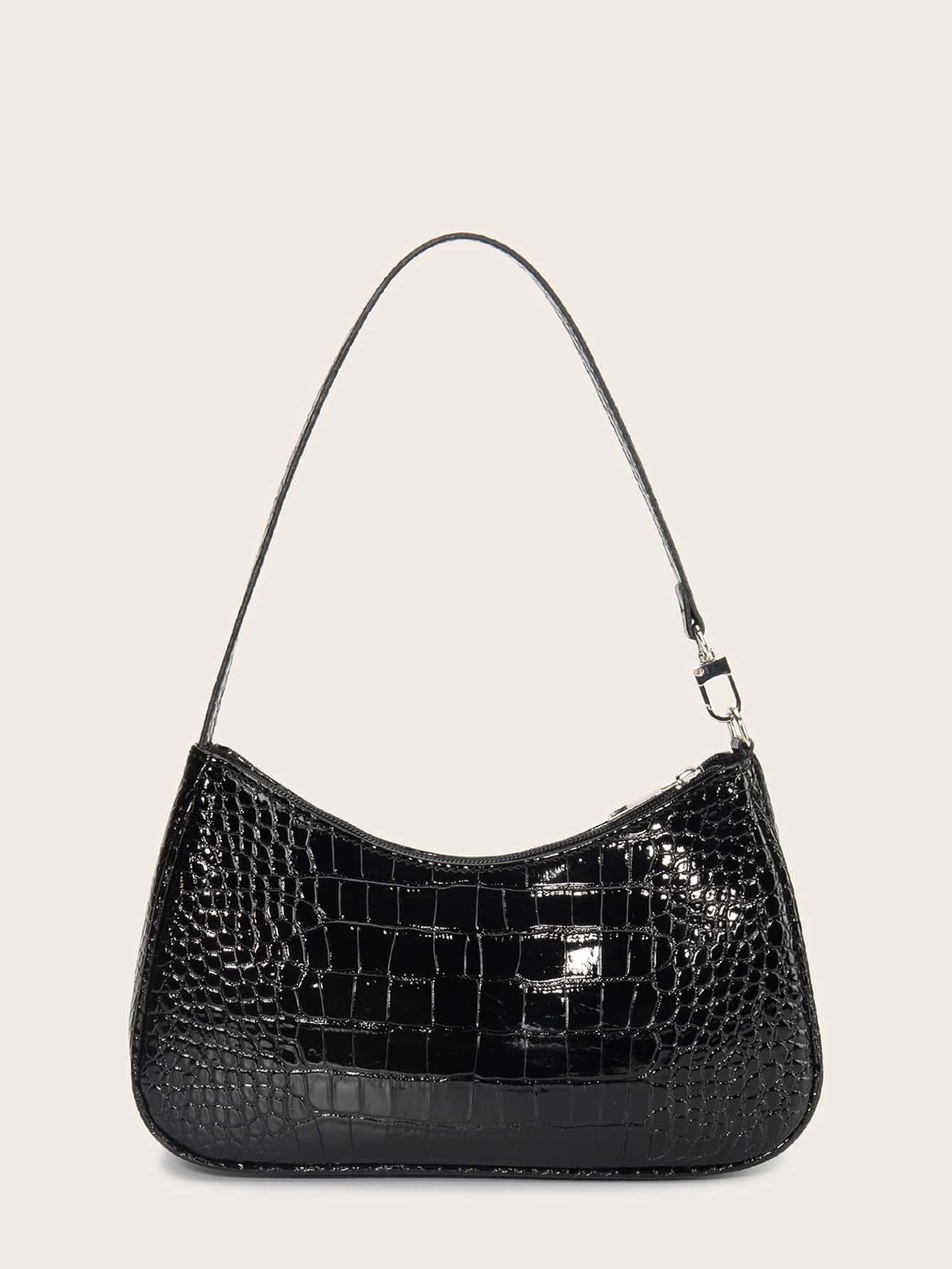 Women's Fashion Versatile Simple Solid Color Crocodile Texture Underarm Bag, Old Money, Cream Bag, White Bag