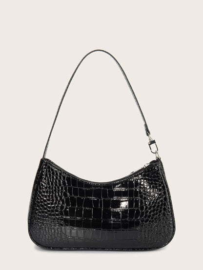 Women's Fashion Versatile Simple Solid Color Crocodile Texture Underarm Bag, Old Money, Cream Bag, White Bag