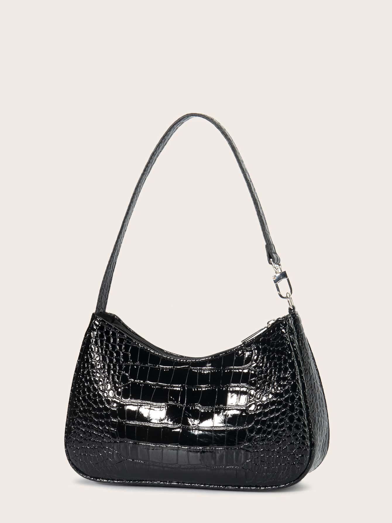Women's Fashion Versatile Simple Solid Color Crocodile Texture Underarm Bag, Old Money, Cream Bag, White Bag
