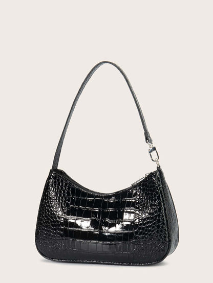 Women's Fashion Versatile Simple Solid Color Crocodile Texture Underarm Bag, Old Money, Cream Bag, White Bag