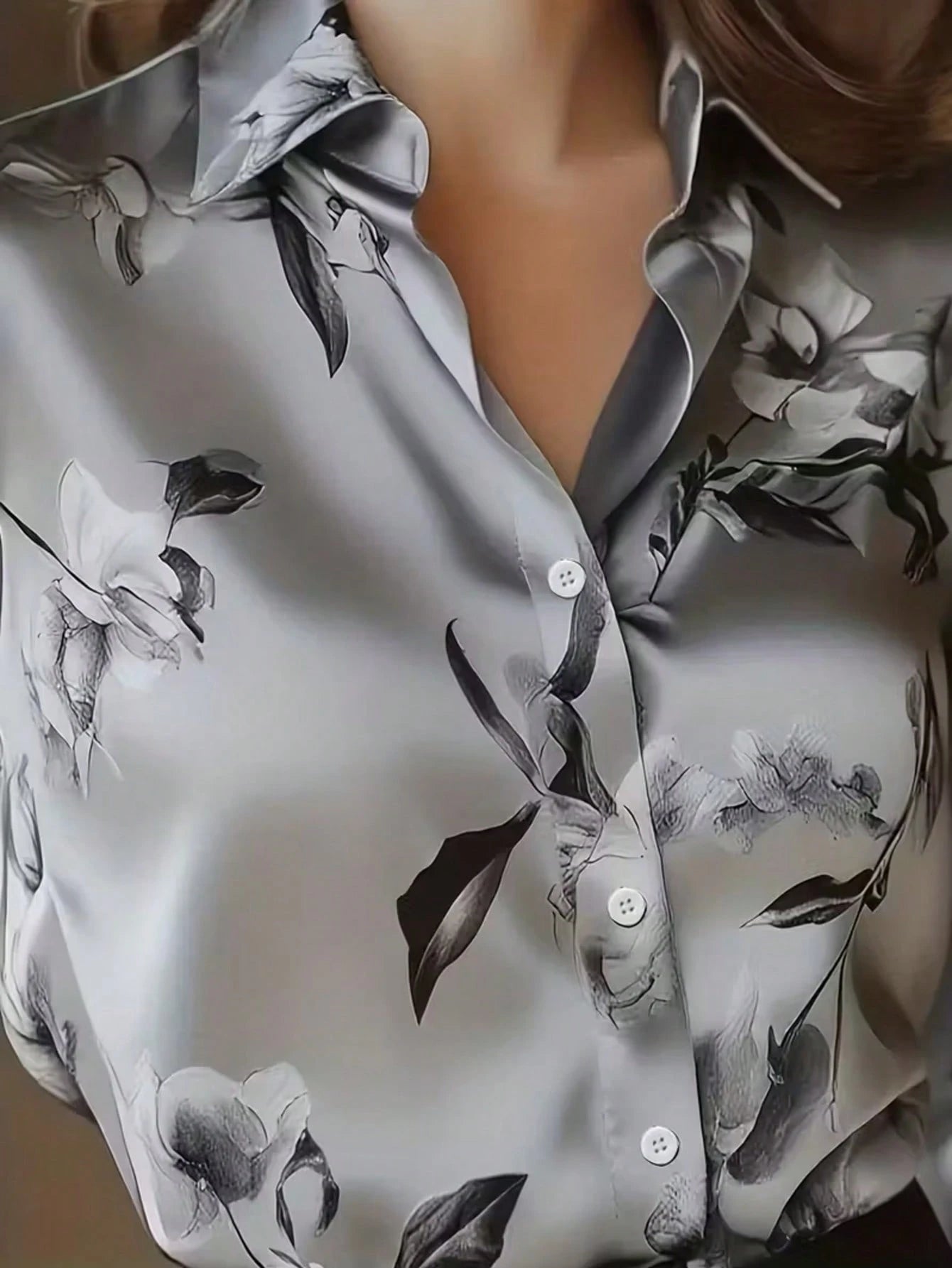 Women's Floral Print Lapel Single-Breasted Fashionable Versatile Office Commute Long Sleeve Shirt Spring Vacation