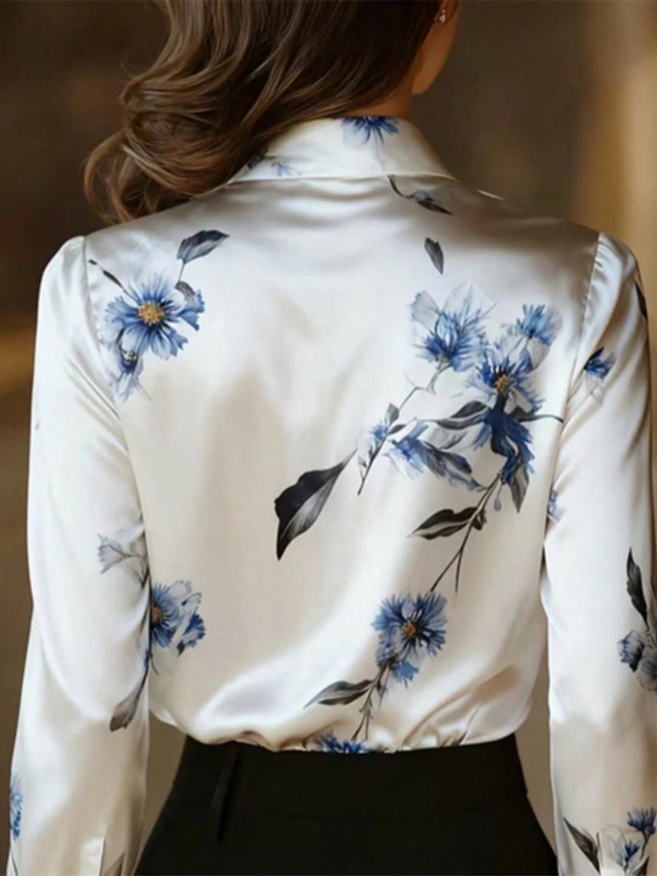 Women's Floral Print Lapel Single-Breasted Fashionable Versatile Office Commute Long Sleeve Shirt Spring Vacation