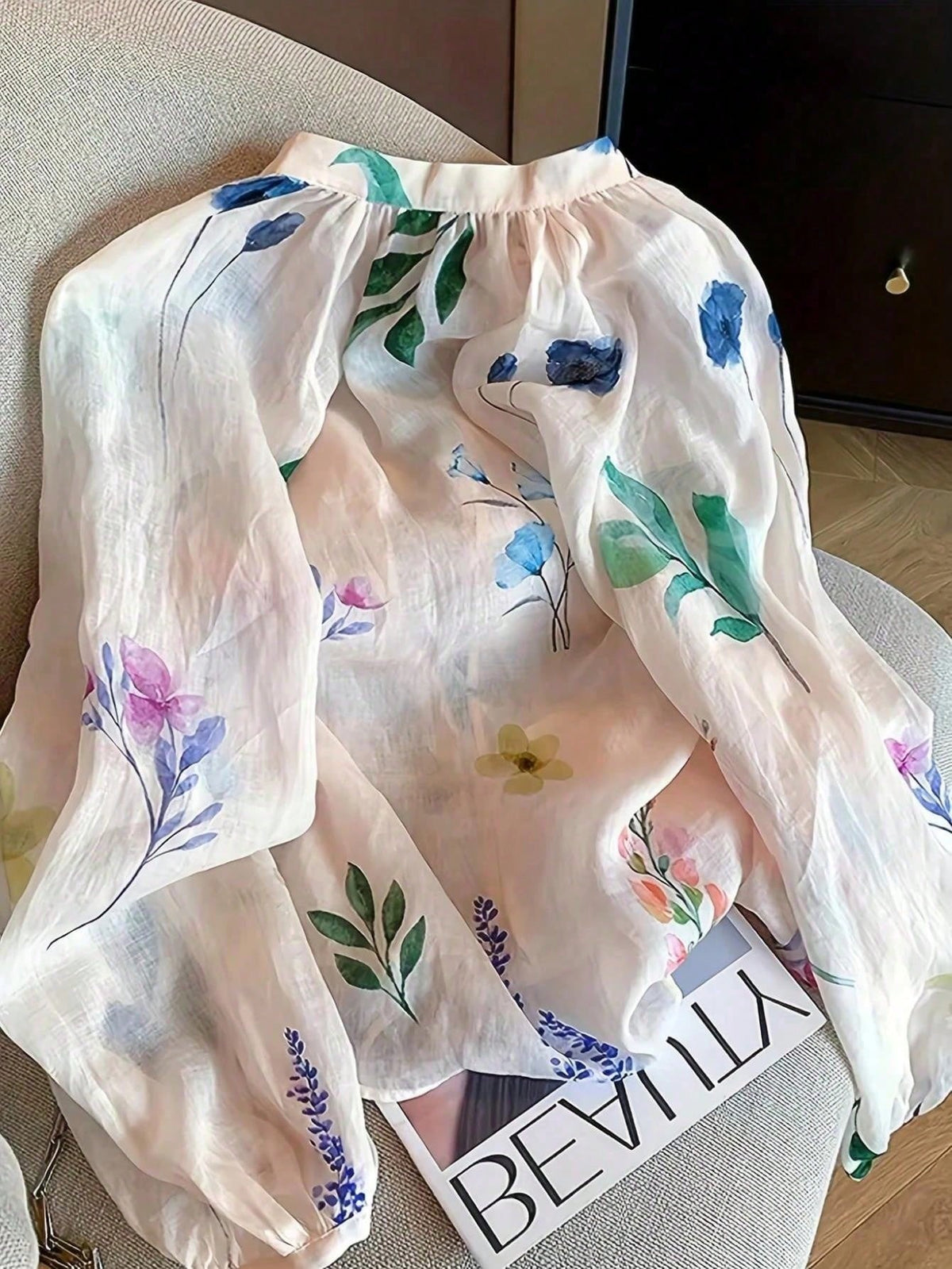 Women's Floral Print Pleated Casual Versatile Daily Wear Shirt, Autumn/Winter Summer