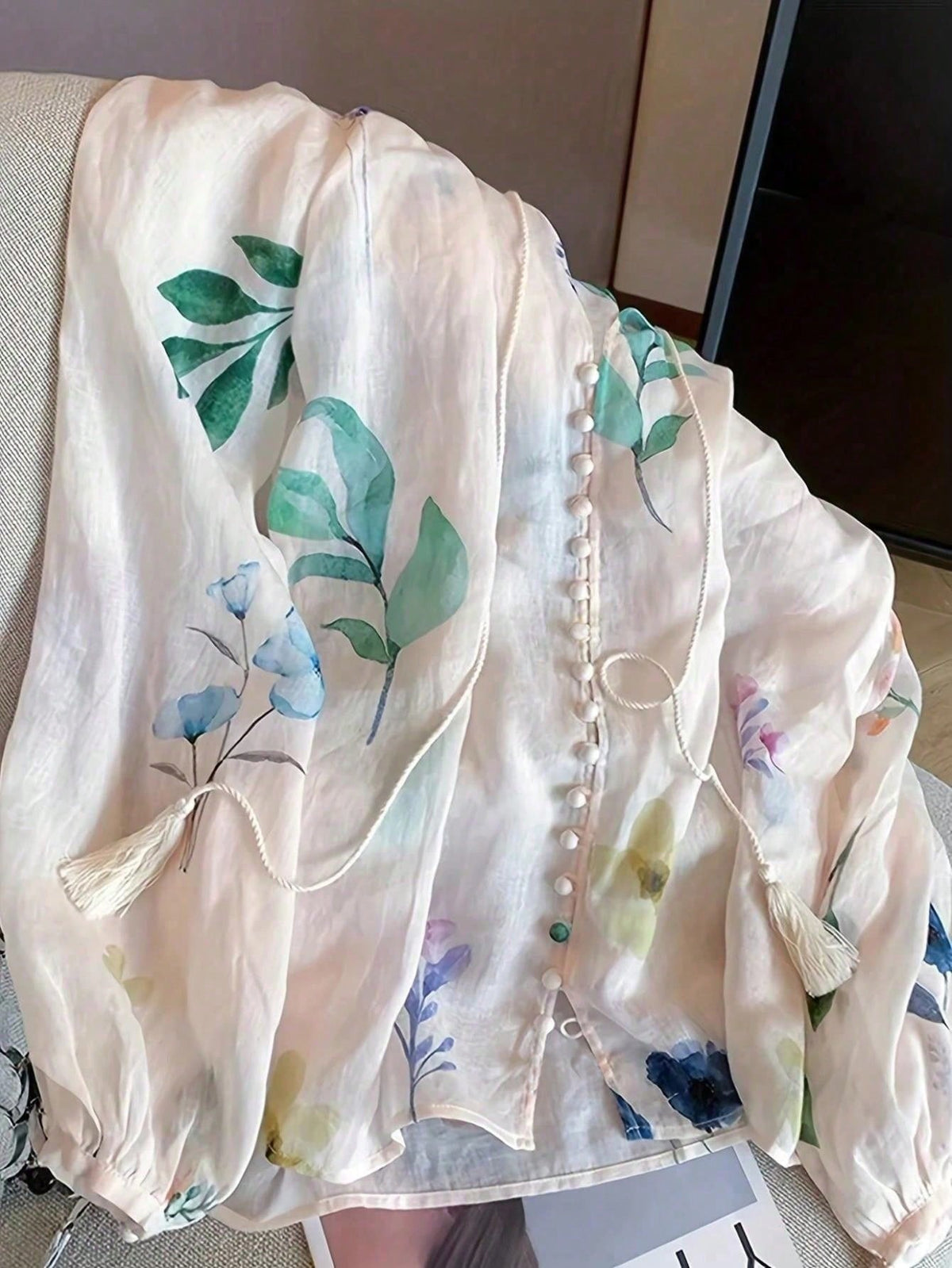 Women's Floral Print Pleated Casual Versatile Daily Wear Shirt, Autumn/Winter Summer