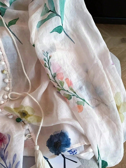 Women's Floral Print Pleated Casual Versatile Daily Wear Shirt, Autumn/Winter Summer