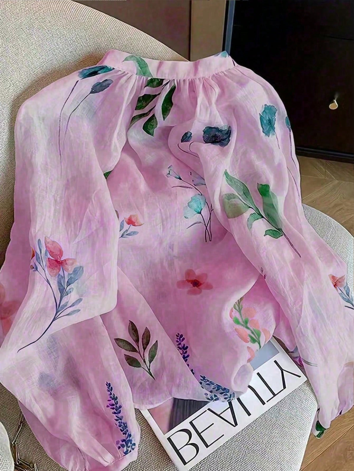 Women's Floral Print Pleated Casual Versatile Daily Wear Shirt, Autumn/Winter Summer