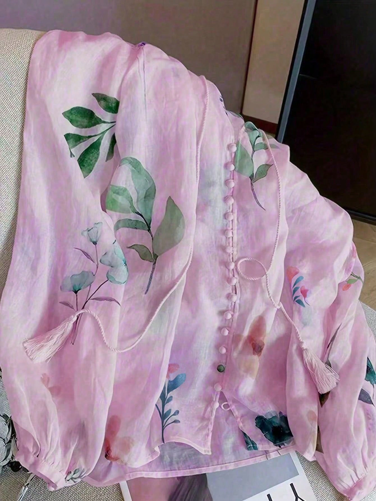 Women's Floral Print Pleated Casual Versatile Daily Wear Shirt, Autumn/Winter Summer